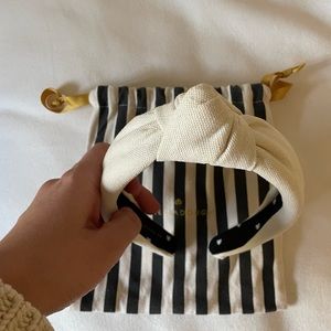 Lele Sadoughi classic knotted headband in ivory woven cotton